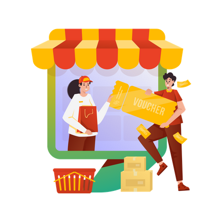 Man getting Claims a shopping voucher  Illustration