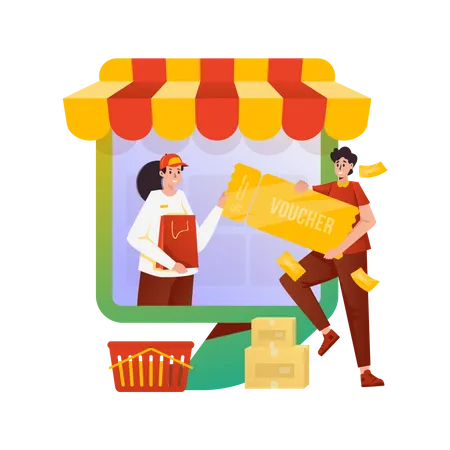 Man getting Claims a shopping voucher  Illustration