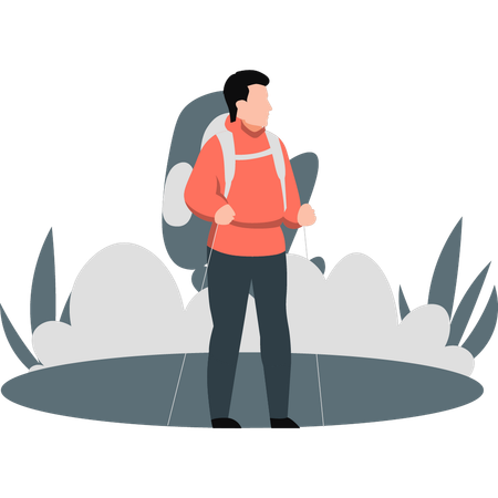 Man getting cold after climbing mountain  Illustration