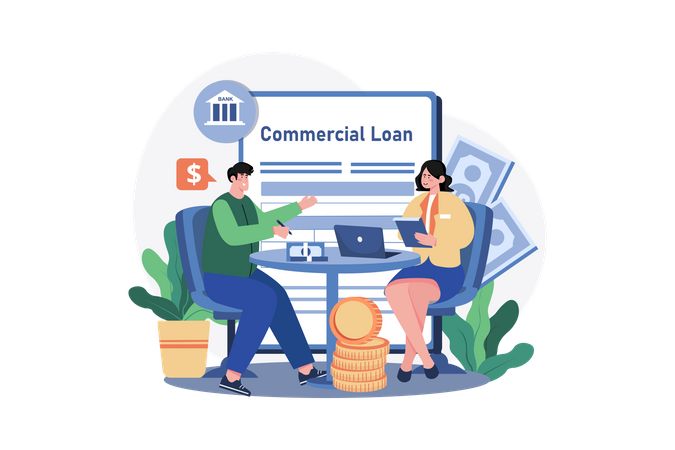 Man getting commercial loan  Illustration