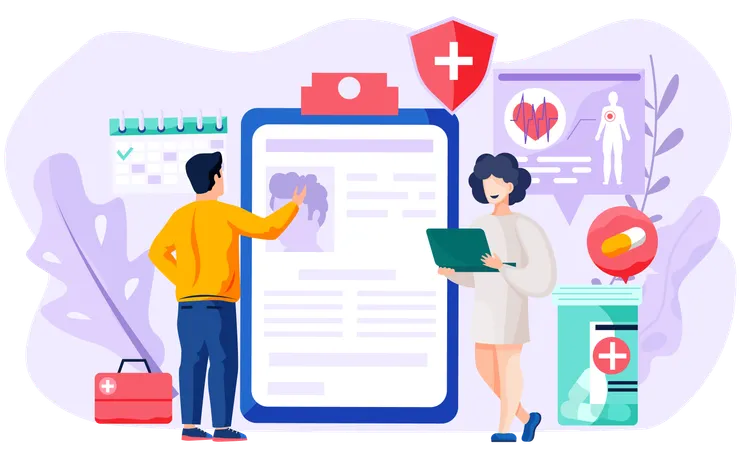 Man getting consultation with doctor using remote communication  Illustration