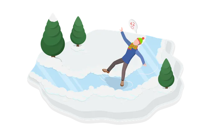 3 D Isometric Flat Vector Illustration Of Winter Weather Problems Dangerous Icy Or Slippery Surface Illustration