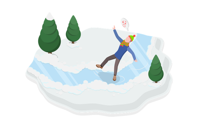 Man getting Dangerous Icy  Illustration