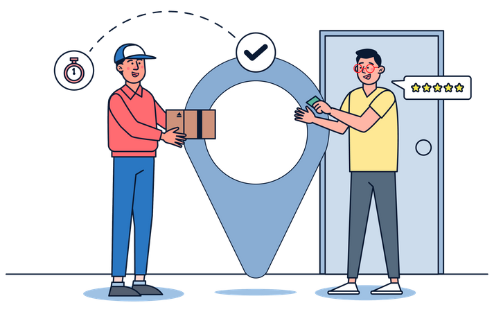 Man getting delivery and giving delivery ratings Illustration