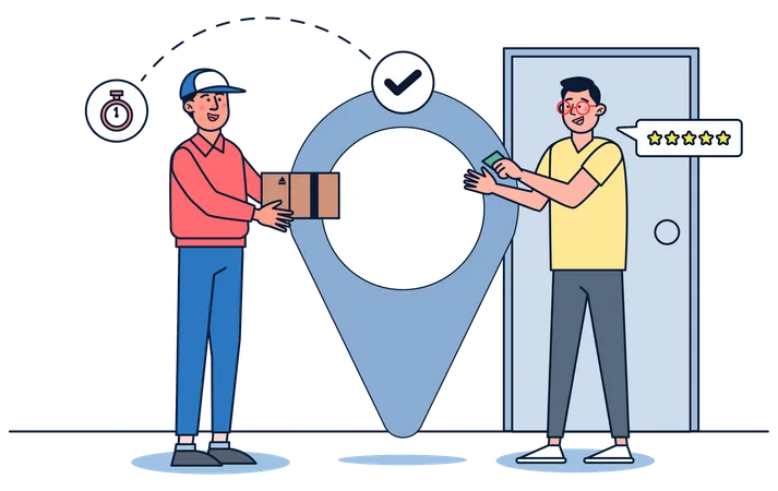 Man getting delivery and giving delivery ratings Illustration