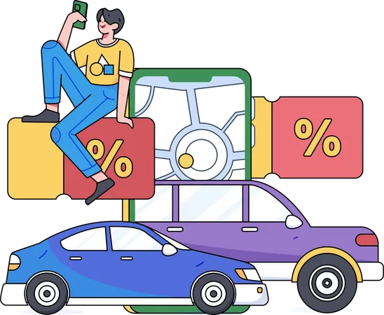 Man getting discount on taxi booking  Illustration