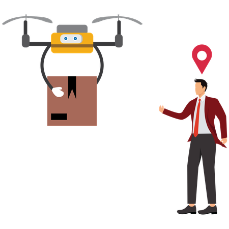 Man getting drone delivery  Illustration