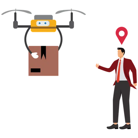 Man getting drone delivery  Illustration
