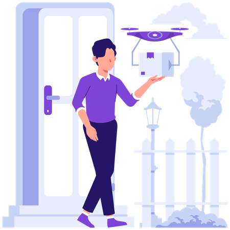 Man getting drone delivery  Illustration