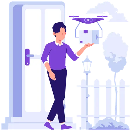 Man getting drone delivery  Illustration