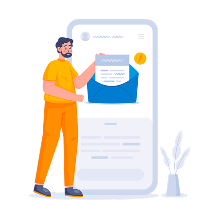Man getting email in inbox  Illustration