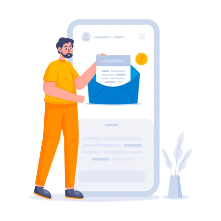 Man getting email in inbox  Illustration