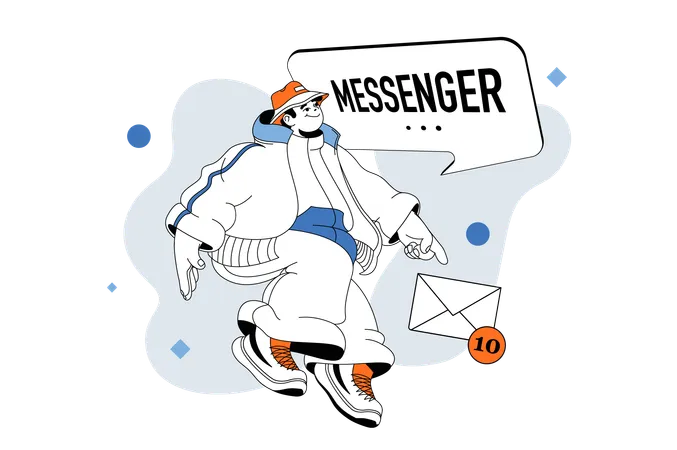 Messenger Outline Web Modern Concept In Flat Line Design Man Gets Notifications With New Letters And Using App For Online Chatting Vector Illustration For Social Media Banner Marketing Material Illustration