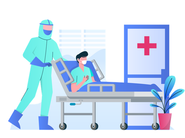 Man getting emergency covid treatment  Illustration