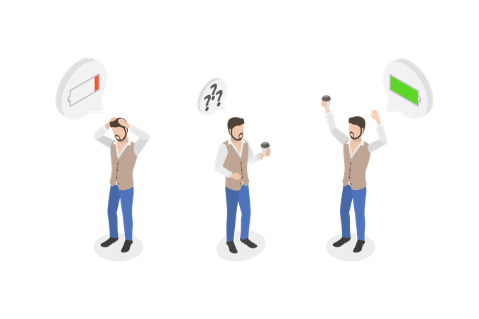 Man getting  Energy From Coffee  Illustration