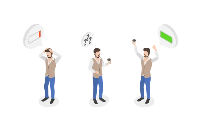 Man getting  Energy From Coffee  Illustration