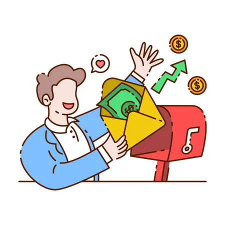 Man Gets Money From Mail Business Concept Illustration Illustration