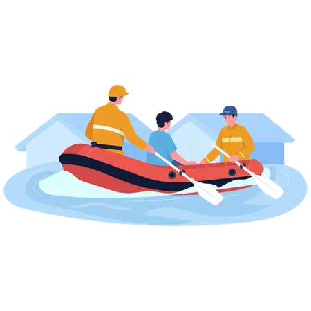 Man getting Flood Rescue  Illustration