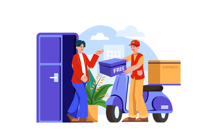 Man getting free product delivery Illustration