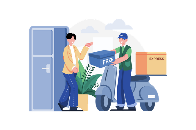 Man getting free product delivery  Illustration