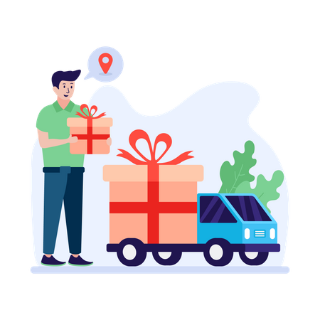 Man getting gift delivered  Illustration