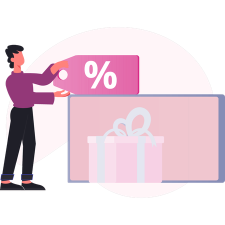 Man getting gift on discount  Illustration