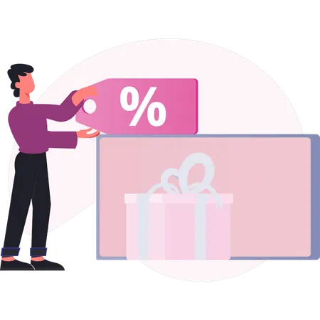 Man getting gift on discount  Illustration