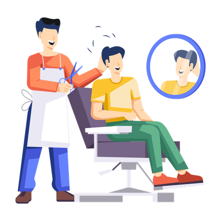 Man getting haircut at salon  Illustration