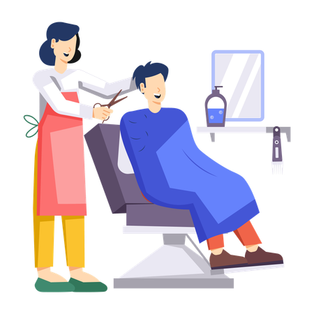 Man getting haircut at salon  Illustration