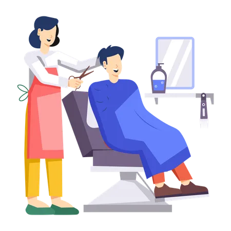 Man getting haircut at salon  Illustration