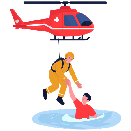 Man getting Helicopter Water Rescue  Illustration