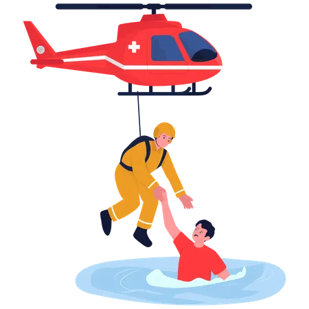 Man getting Helicopter Water Rescue  Illustration