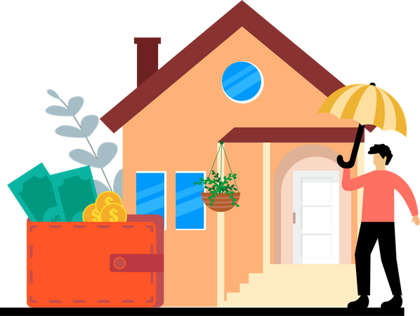Man getting home insurance cover Illustration