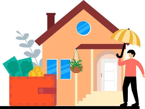 Man getting home insurance cover Illustration