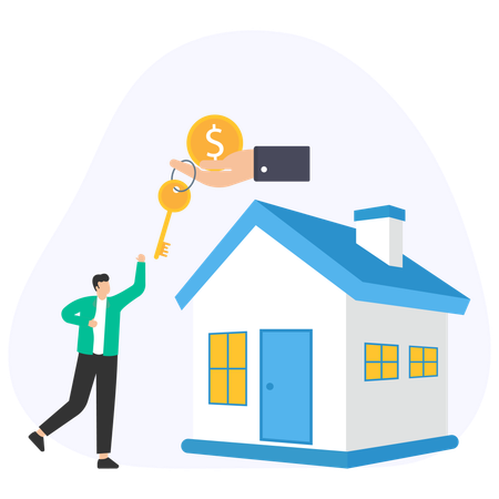 Man getting home key  Illustration