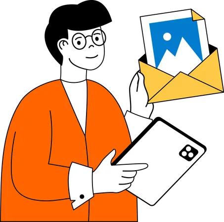 Man getting image mail  Illustration