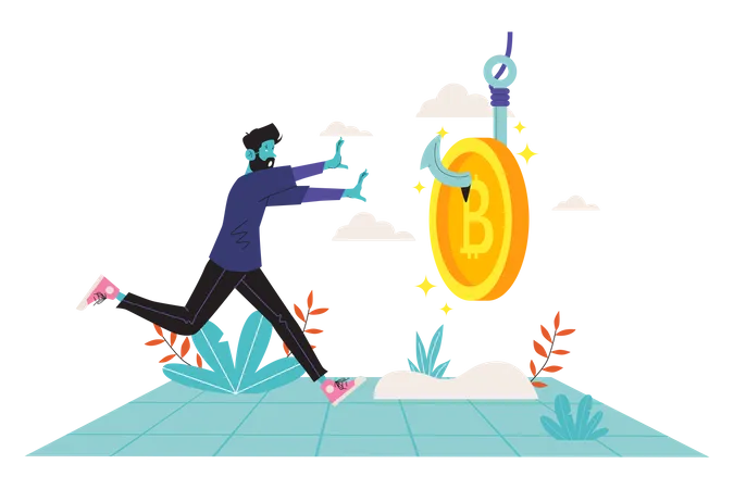 Man getting into bitcoin scam  Illustration