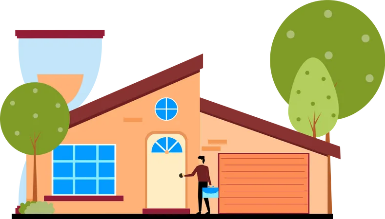 Man getting into home  Illustration