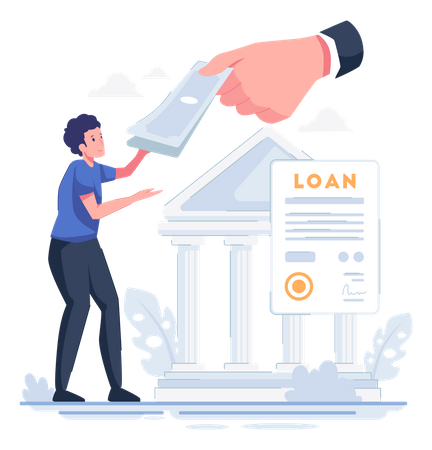 Man getting loan from bank Illustration