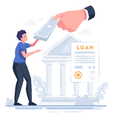 Man getting loan from bank Illustration