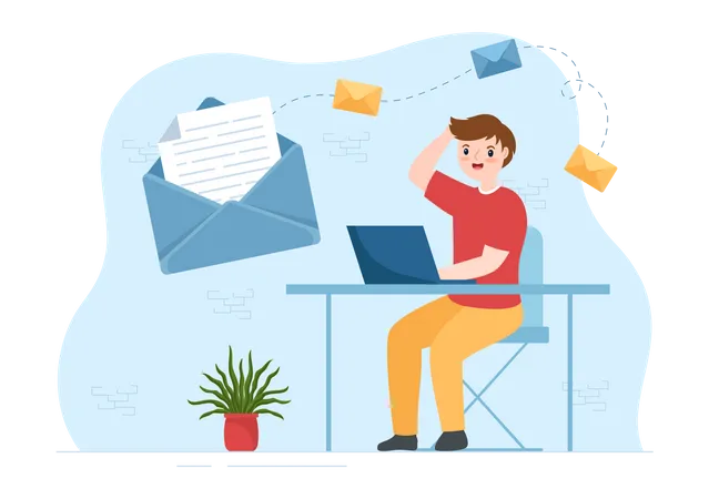 Man getting marketing email into inbox  Illustration