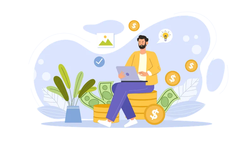 Man getting money earning idea  Illustration