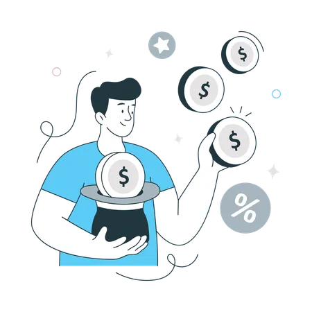 Man getting Money Magic  Illustration