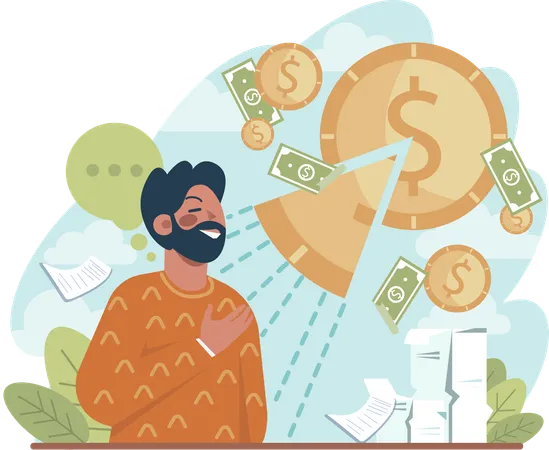 Man getting money profit  Illustration