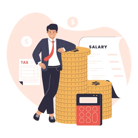 Man getting net salary  Illustration