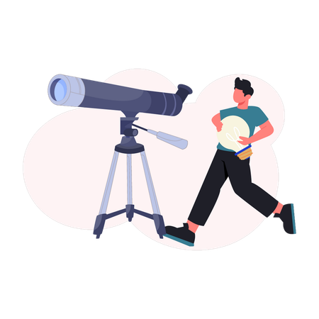 Man getting new idea for telescope  Illustration