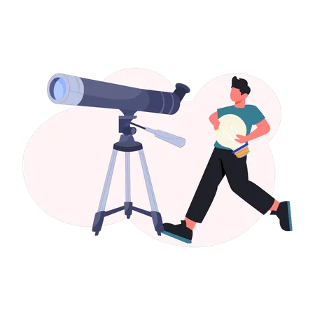 Man getting new idea for telescope  Illustration