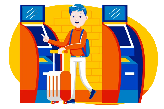 Man getting online boarding pass  Illustration
