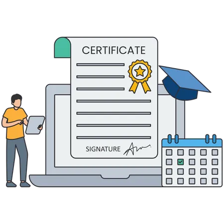 Man getting online certificate  Illustration