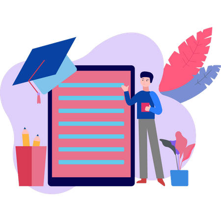 Man getting online degree  イラスト